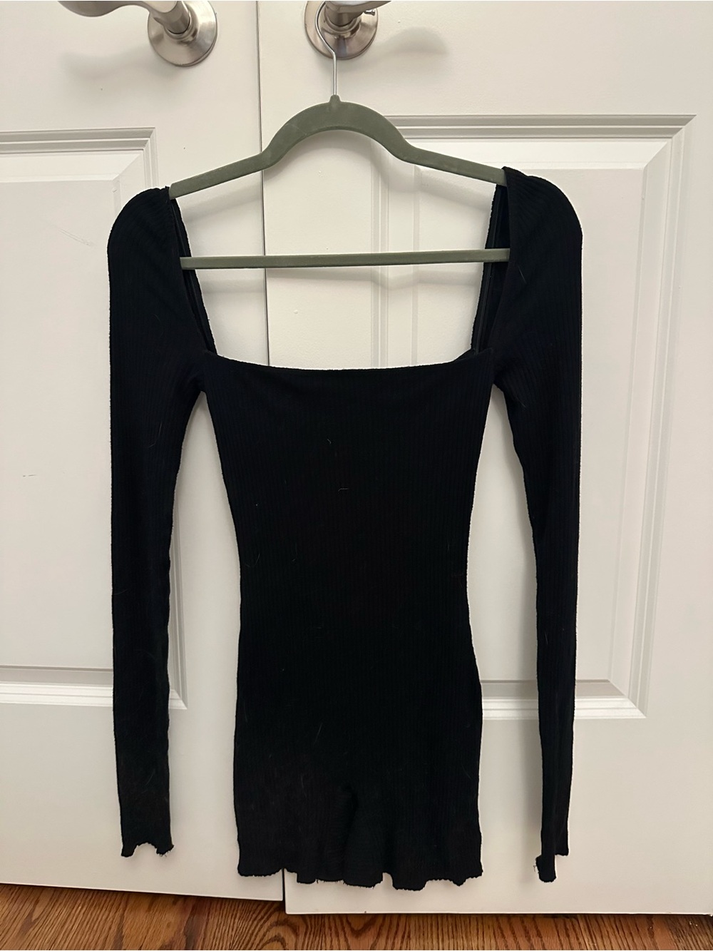 ARE YOU AM I NWOT Black Ribbed Square-Neck Onesie